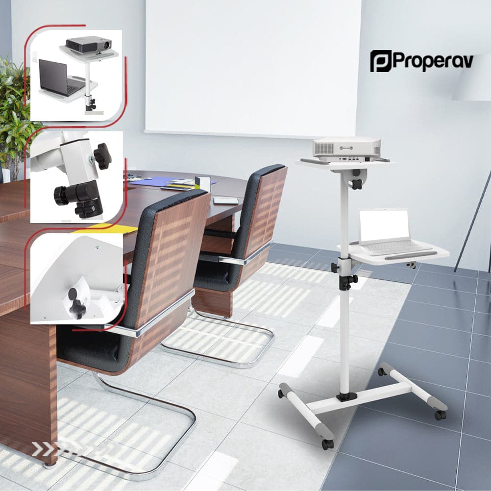 Station de travail mobile et support de projecteur ProperAV - Blanc
