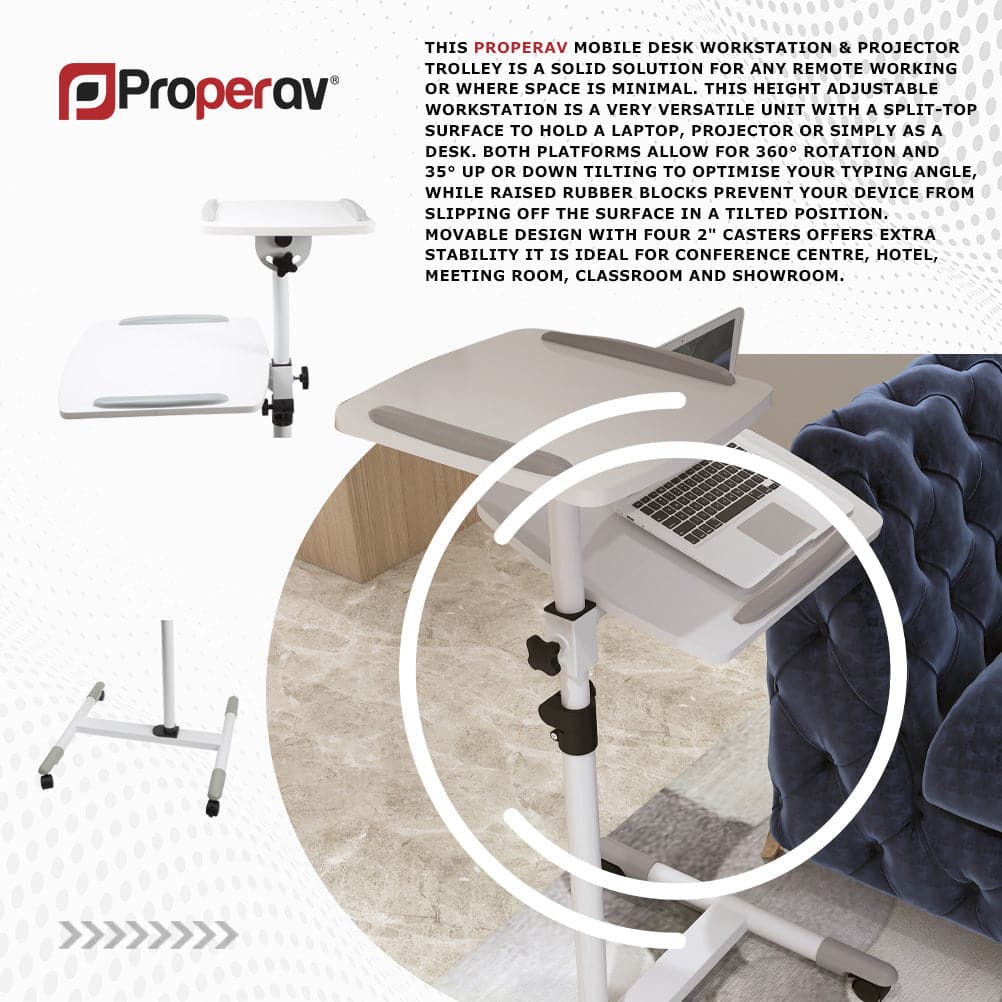 Station de travail mobile et support de projecteur ProperAV - Blanc