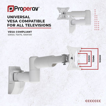ProperAV TV Wall Bracket (19" - 28" / 30kg Capacity / VESA Max. 100x100) - White