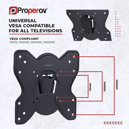 ProperAV Flat TV Wall Bracket (23" - 43" / 25kg Capacity / VESA Max. 200x200) - Black