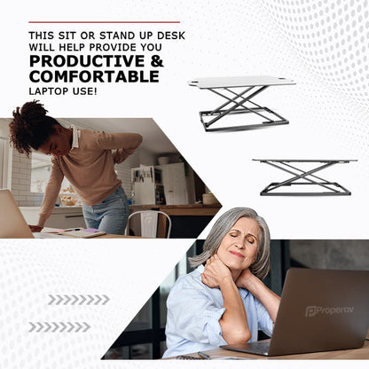 ProperAV Stand Up Desk Converter with Gas Spring Lift & Variable Height Settings - White