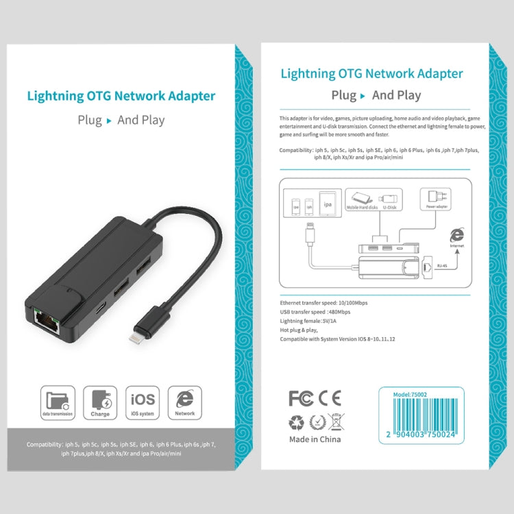 Adaptateur USB 2.0 Hub RJ45 vers 8 broches Onten 75002 (noir)