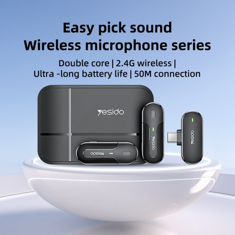 Microphone cravate sans fil 2 en 1 YESIDO KR17 avec récepteur Type-C et boîtier de charge