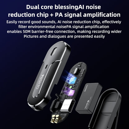 Microphone cravate sans fil 2 en 1 YESIDO KR17 avec récepteur Type-C et boîtier de charge
