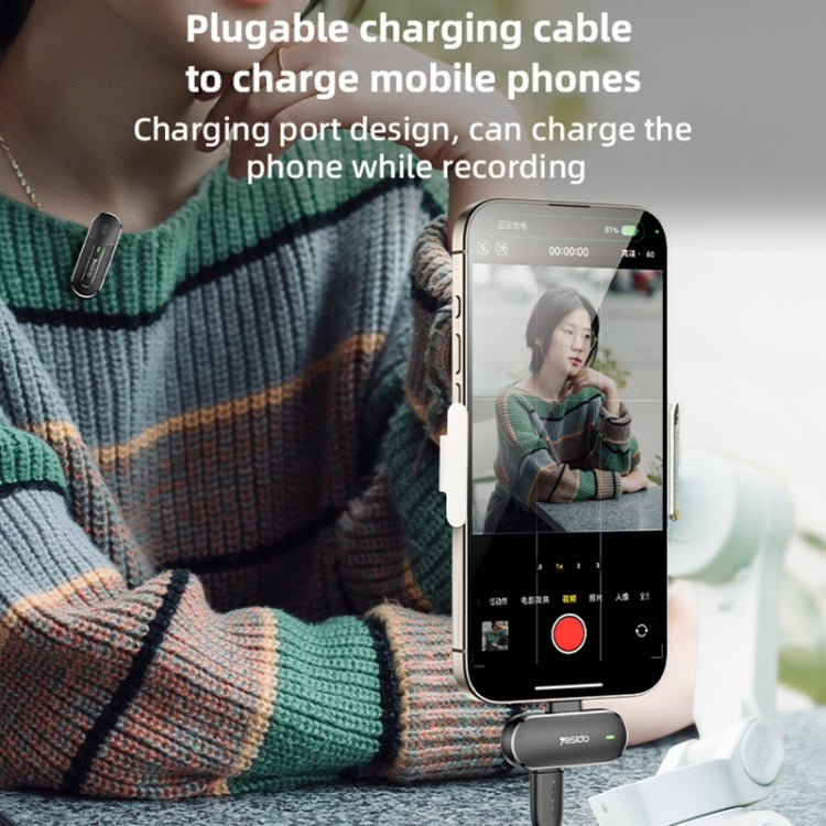 Microphone cravate sans fil 2 en 1 YESIDO KR17 avec récepteur Type-C et boîtier de charge