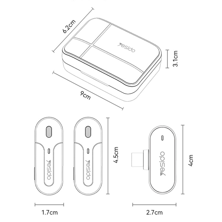 Microphone cravate sans fil 2 en 1 YESIDO KR17 avec récepteur Type-C et boîtier de charge