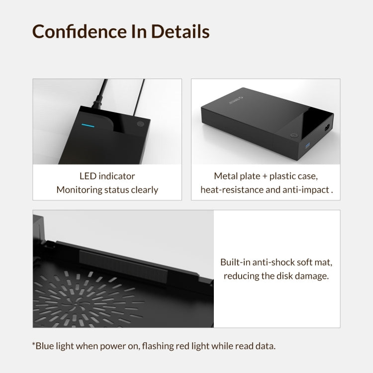 Boîtier de disque dur portable ORICO 3599U3 2,5 / 3,5 pouces USB3.0, prise américaine (noir)