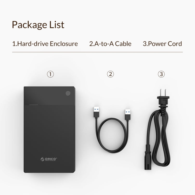 Boîtier de disque dur portable ORICO 3599U3 2,5 / 3,5 pouces USB3.0, prise américaine (noir)