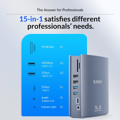 Station d'accueil HUB USB-C 15-en-1 ORICO CDH-15N-GY-BP