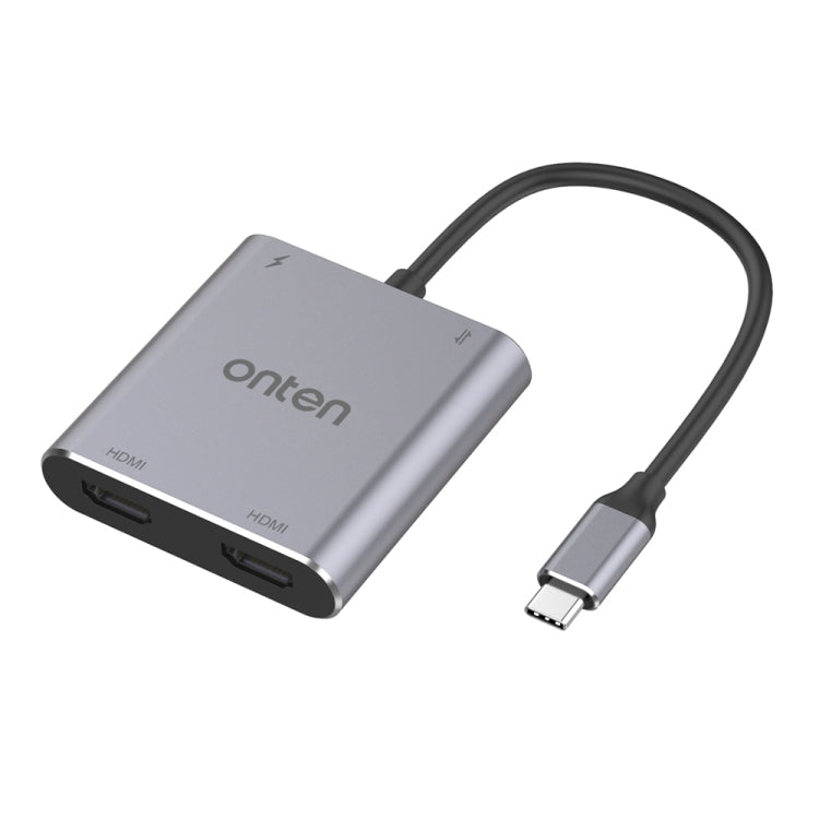Onten 9175K Convertisseur vidéo HD 4K 4 en 1 USB-C / Type-C vers Double HDMI + USB 3.0 + Port de charge USB-C / Type-C PD3.0