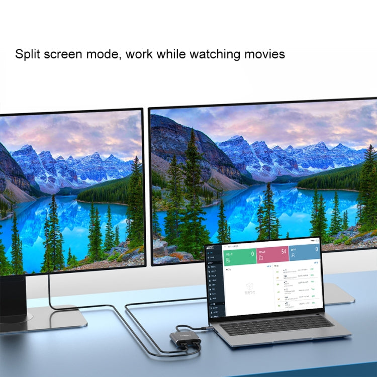 Onten 9175K Convertisseur vidéo HD 4K 4 en 1 USB-C / Type-C vers Double HDMI + USB 3.0 + Port de charge USB-C / Type-C PD3.0