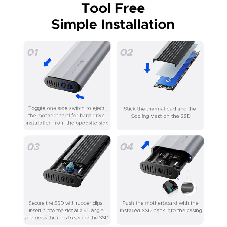 ORICO AXM2-G2-V1-GY-BP M.2 NVMe SSD Enclosure with Silicone Protective Case & Type-C+USB Cable