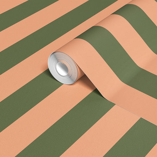 STATELY STRIPE PEACHES AND FERN WALLPAPER