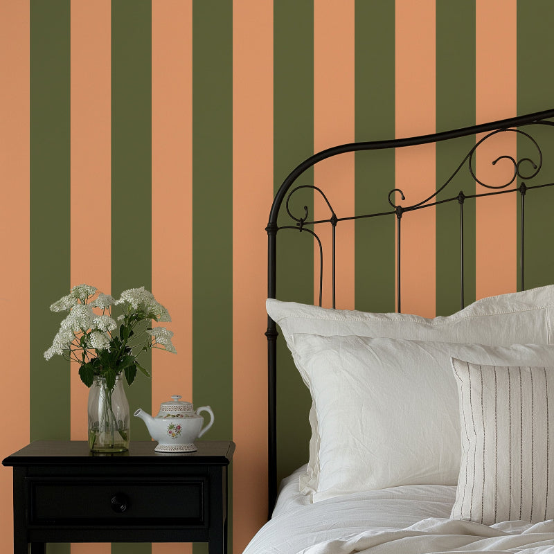 STATELY STRIPE PEACHES AND FERN WALLPAPER