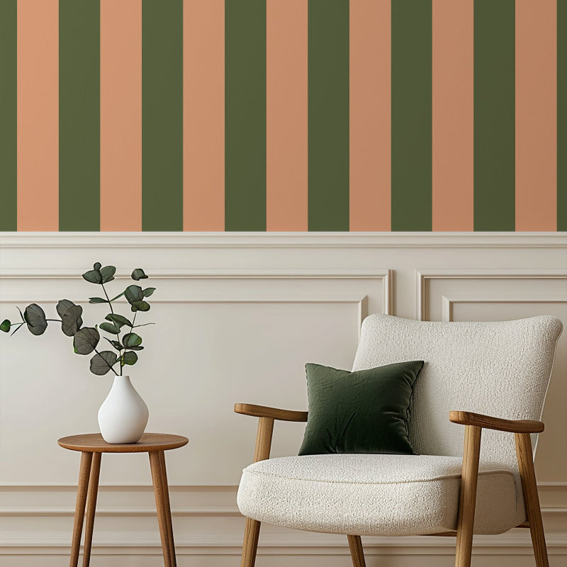 STATELY STRIPE PEACHES AND FERN WALLPAPER