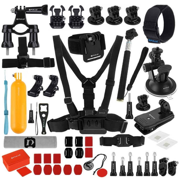 [US Warehouse] PULUZ 53 in 1 Accessories Total Ultimate Combo Kits (Chest Strap + Suction Cup Mount + 3-Way Pivot Arms + J-Hook Buckle + Wrist Strap + Helmet Strap + Extendable Monopod + Surface Mount ...  for GoPro, Insta360, DJI and Other Action Cameras