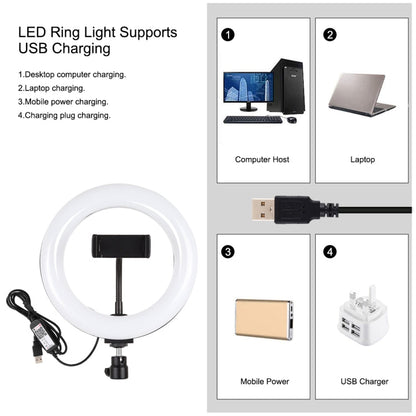 PULUZ 7.9 inch 20cm RGBW Light + Round Base Desktop Mount Dimmable LED Dual Color Temperature LED Curved Light Ring Vlogging Selfie Photography Video Lights with Phone Clamp(Black)