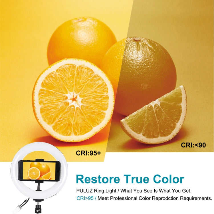 PULUZ 7.9 inch 20cm RGBW Light + Round Base Desktop Mount Dimmable LED Dual Color Temperature LED Curved Light Ring Vlogging Selfie Photography Video Lights with Phone Clamp(Black)