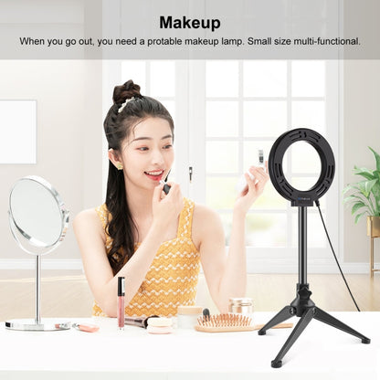 PULUZ 4.7 inch 12cm Ring Light + Desktop Tripod Selfie Stick Mount USB White Light LED Ring Selfie Beauty Vlogging Photography Video Lights Kits(Black)