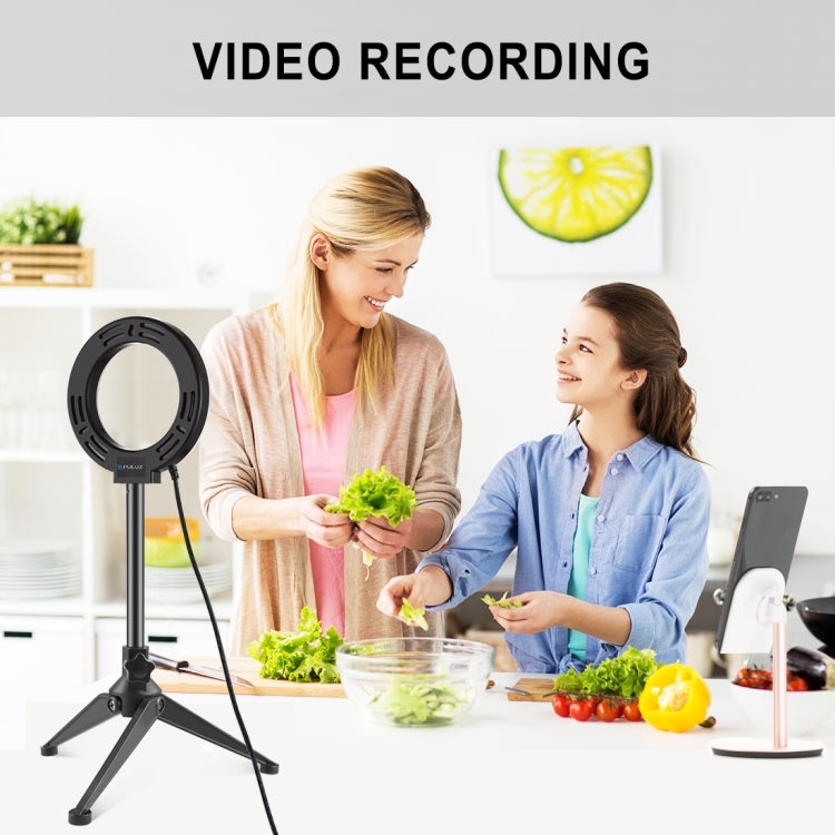 PULUZ 4.7 inch 12cm Ring Light + Desktop Tripod Selfie Stick Mount USB White Light LED Ring Selfie Beauty Vlogging Photography Video Lights Kits(Black)