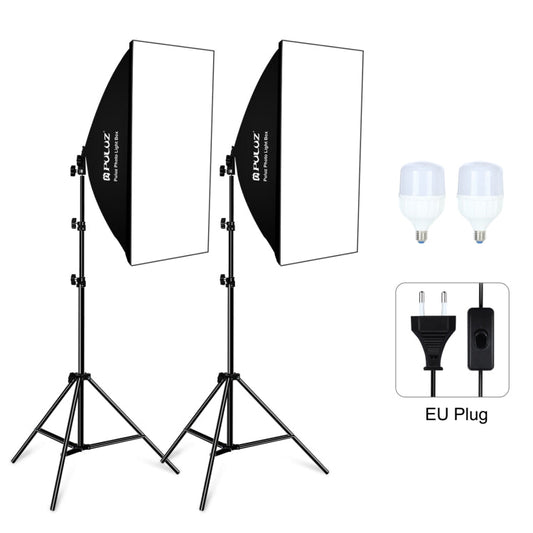 PULUZ Softbox Lighting Kit 2 PCS 50x70cm Professional Photo Studio Photography Light Equipment with 2 x 220V E27 Socket Bulb Photography Lighting Kit(EU Plug)