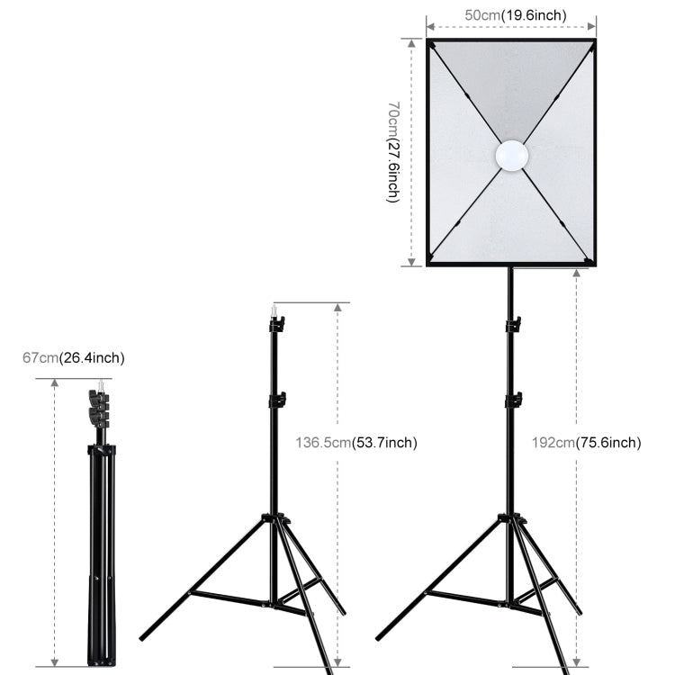 PULUZ Softbox Lighting Kit 2 PCS 50x70cm Professional Photo Studio Photography Light Equipment with 2 x 220V E27 Socket Bulb Photography Lighting Kit(EU Plug)