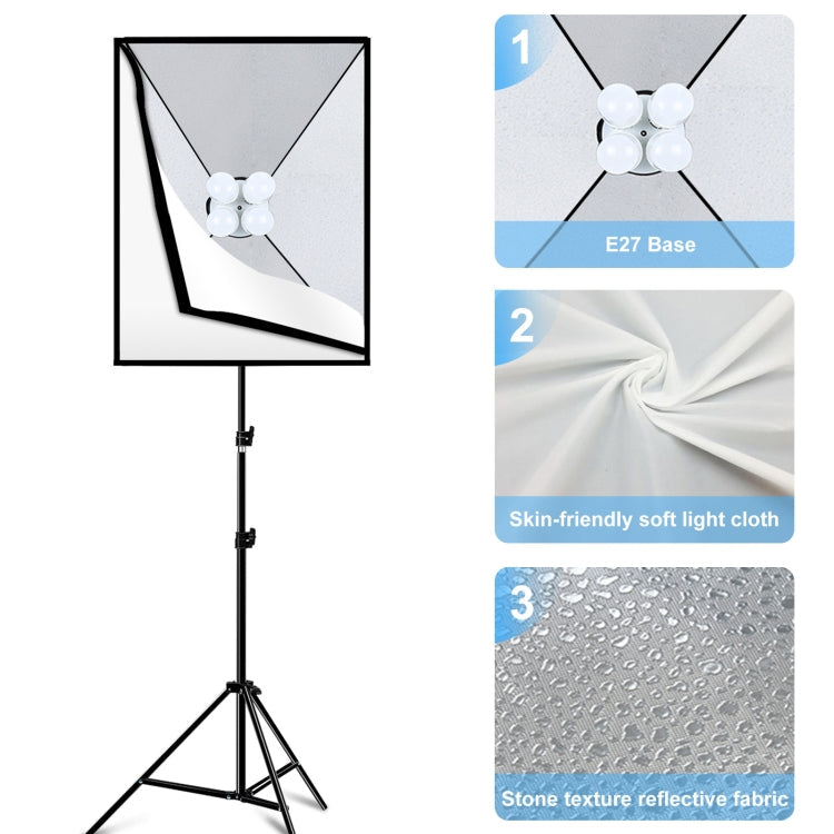 PULUZ Softbox Lighting Kit 2 PCS 50x70cm Professional Photo Studio Photography Light Equipment with 8 x E27 20W E27 Socket Bulb Photography Lighting Kit for Filming Portrait Shooting / Fashion Advertising Photography(EU Plug)