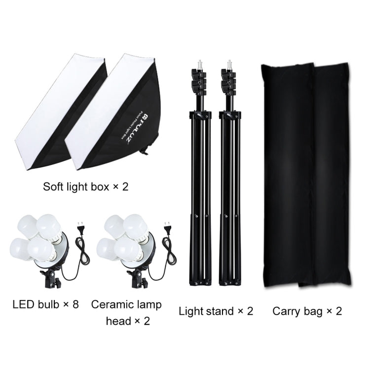 PULUZ Softbox Lighting Kit 2 PCS 50x70cm Professional Photo Studio Photography Light Equipment with 8 x E27 20W E27 Socket Bulb Photography Lighting Kit for Filming Portrait Shooting / Fashion Advertising Photography(EU Plug)