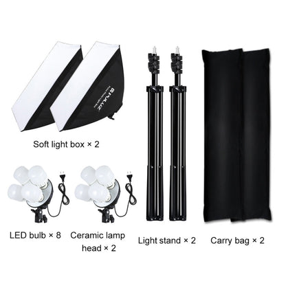PULUZ Softbox Lighting Kit 2 PCS 50x70cm Professional Photo Studio Photography Light Equipment with 8 x E27 20W E27 Socket Bulb Photography Lighting Kit for Filming Portrait Shooting / Fashion Advertising Photography(EU Plug)