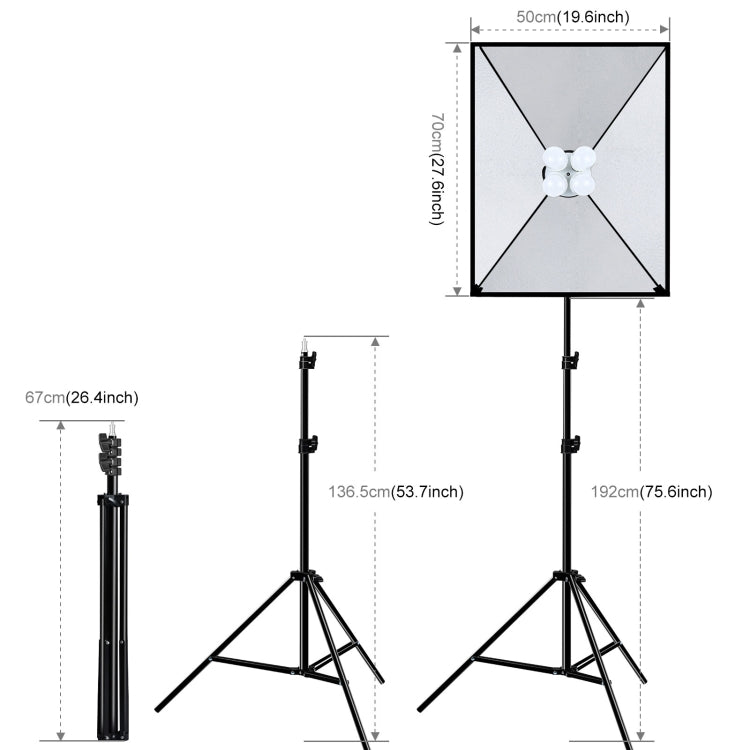 PULUZ Softbox Lighting Kit 2 PCS 50x70cm Professional Photo Studio Photography Light Equipment with 8 x E27 20W E27 Socket Bulb Photography Lighting Kit for Filming Portrait Shooting / Fashion Advertising Photography(US Plug)