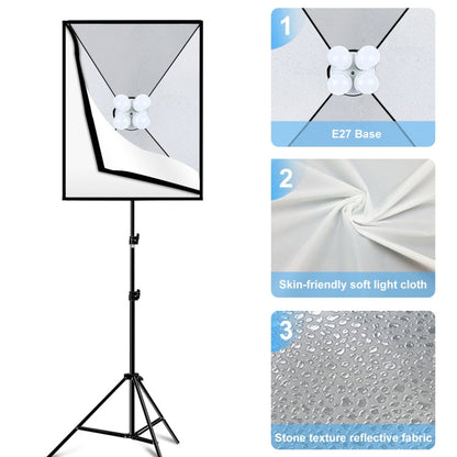 PULUZ Softbox Lighting Kit 2 PCS 50x70cm Professional Photo Studio Photography Light Equipment with 8 x E27 20W E27 Socket Bulb Photography Lighting Kit for Filming Portrait Shooting / Fashion Advertising Photography(US Plug)
