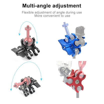 PULUZ Triple Ball Clamp Open Hole Diving Camera Bracket CNC Aluminum Spring Flashlight Clamp for Diving Underwater Photography System(Red)