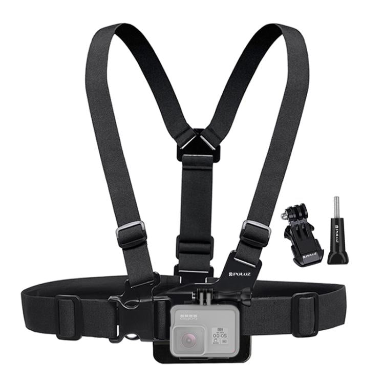 PULUZ Sangle de poitrine réglable avec fixation en J et longue vis pour GoPro, Insta360, DJI et autres caméras d'action