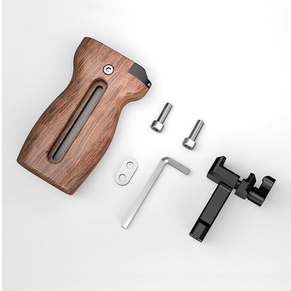 PULUZ Universal Slide Quick Release Side Wooden Handle with Cold Shoe Mount for Camera Cage Stabilizer