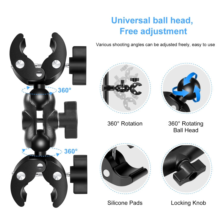 PULUZ Cycling Quick Release Bracket with 150cm Selfie Stick Set, Double Dual-heads Crabs Clamps Handlebar Fixed Mount (Black)