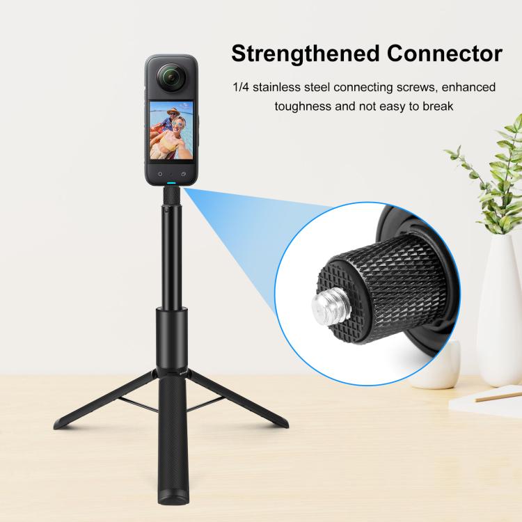 PULUZ 1.22m Retractable Invisible Selfie Stick with Tripod For Insta360 X4 / X4 Air / X3 (Black)