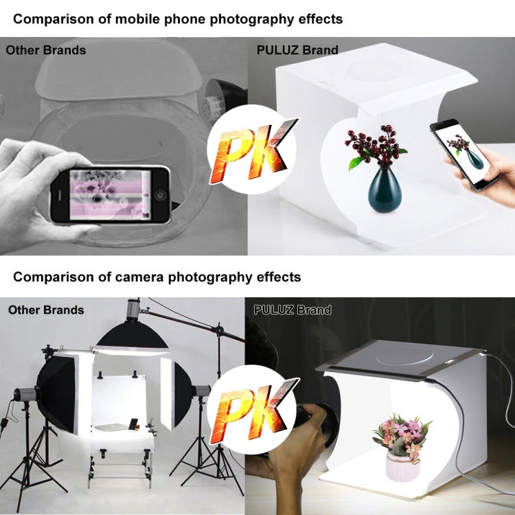 [RUS Warehouse] PULUZ 20cm Include 2 LED Panels Folding Portable 1100LM Light Photo Lighting Studio Shooting Tent Box Kit with 6 Colors Backdrops (Black, White, Yellow, Red, Green, Blue), Unfold Size: 24cm x 23cm x 23cm