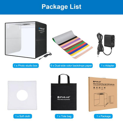 PULUZ 50cm Folding Portable Ring Light Photo Lighting Studio Shooting Tent Box with 6 x Dual-Side Backdrops, Size: 50cm x 50cm x 50cm (US Plug)