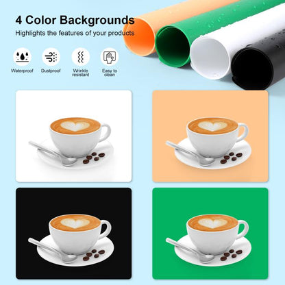 PULUZ 80cm Folding Portable 90W 14000LM High CRI White Light Photo Lighting Studio Shooting Tent Box Kit with 4 Colors Black, White, Orange, Green Backdrops (US Plug)