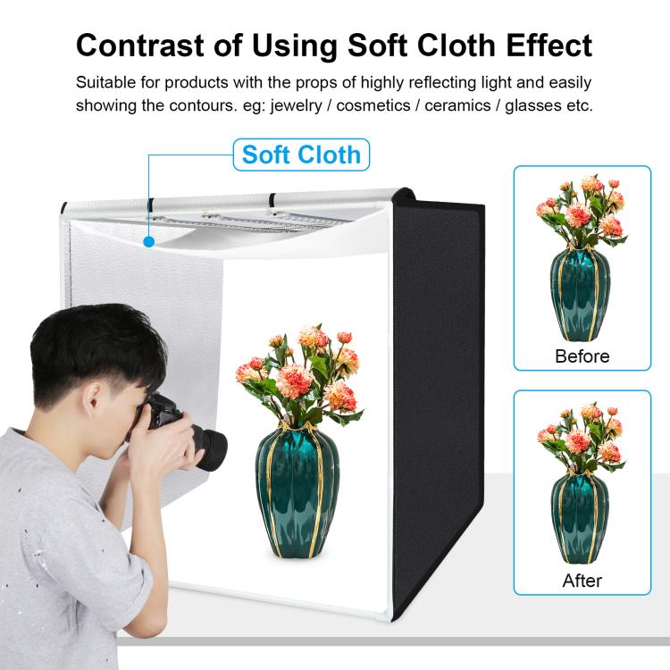 PULUZ 80cm Folding Portable 90W 14000LM High CRI White Light Photo Lighting Studio Shooting Tent Box Kit with 4 Colors Black, White, Orange, Green Backdrops (US Plug)