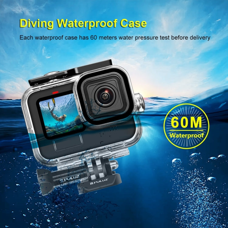[US Warehouse] For GoPro HERO13 Black /12 Black /11 Black /10 Black /9 Black PULUZ 60m Waterproof Housing Protective Case with Buckle Basic Mount & Screw
