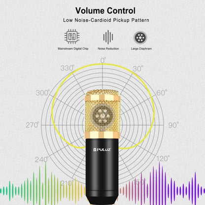 PULUZ Condenser Microphone Studio Broadcast Professional Singing Microphone Kits with Suspension Scissor Arm & Metal Shock Mount & USB Sound Card, Power By 48V(Gold)