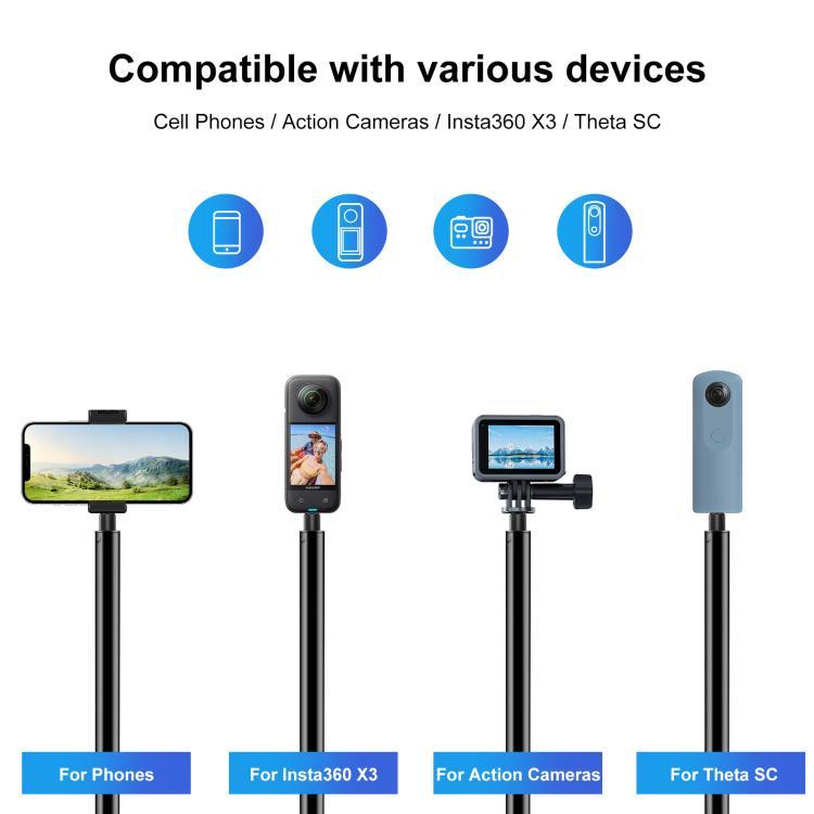 PULUZ 3m Metal Selfie Stick Monopod  for Insta360 One RS / X2 / X3 / X4 / DJI Osmo 360 (Black)