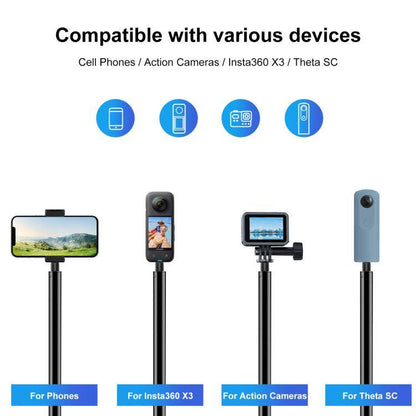 PULUZ 3m Metal Selfie Stick Monopod  for Insta360 One RS / X2 / X3 / X4 / DJI Osmo 360 (Black)
