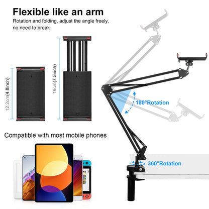 PULUZ Live Broadcast Desktop Articulating Arm Holder with Tablet Clamp (Black)