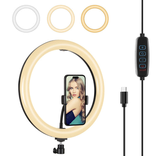 PULUZ PD20W 11,8 pouces 30cm Type-C 3 modes de gradation à double température de couleur LED Anneau lumineux diffus incurvé Vlogging Selfie Photographie Lumières vidéo avec pince de téléphone (Noir)