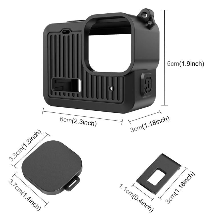 For GoPro HERO 4K 2024 PULUZ Silicone Protective Case Side Interface Cover with Wrist Strap & Lens Cover (Black)
