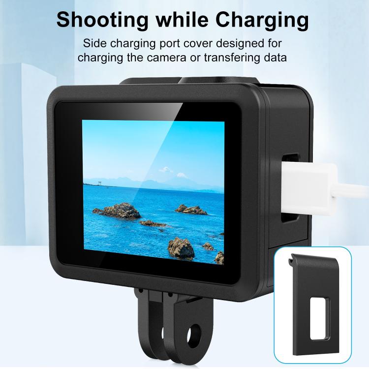 For GoPro HERO 4K 2024 PULUZ Silicone Protective Case Side Interface Cover with Wrist Strap & Lens Cover (Black)