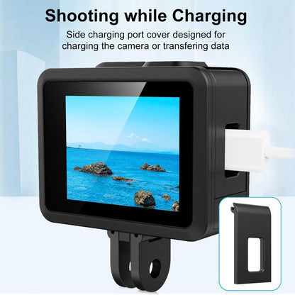 For GoPro HERO 4K 2024 PULUZ Silicone Protective Case Side Interface Cover with Wrist Strap & Lens Cover (Black)