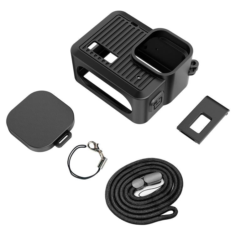 For GoPro HERO 4K 2024 PULUZ Silicone Protective Case Side Interface Cover with Wrist Strap & Lens Cover (Black)